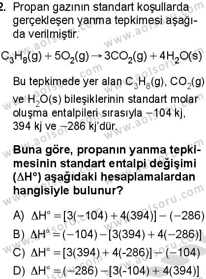 Seçmeli Kimya 2 Dersi 2025-2026 yılı 2. Dönem sınavı 2. Soru