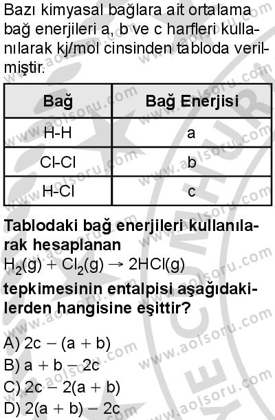 Seçmeli Kimya 2 Dersi 2025-2026 yılı 2. Dönem sınavı 3. Soru