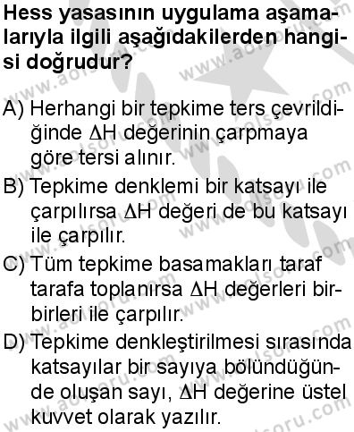 Seçmeli Kimya 2 Dersi 2025-2026 yılı 2. Dönem sınavı 4. Soru