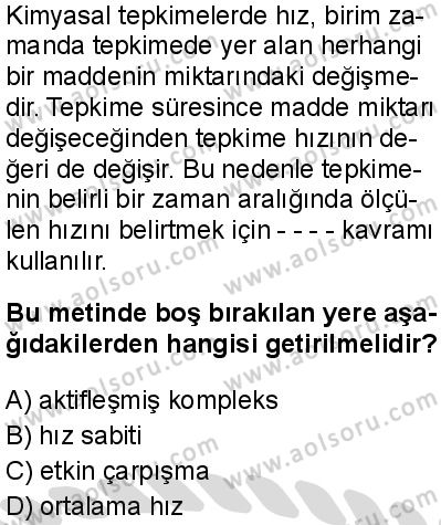 Seçmeli Kimya 2 Dersi 2025-2026 yılı 2. Dönem sınavı 5. Soru