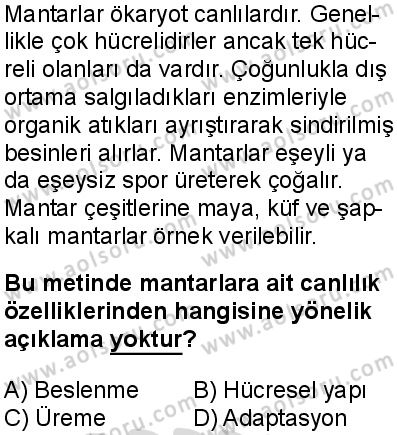 Biyoloji 1 Dersi 2025-2026 yılı 2. Dönem sınavı 5. Soru