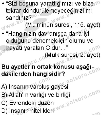 Temel Dini Bilgiler 1 Dersi 2025-2026 yılı 2. Dönem sınavı 2. Soru