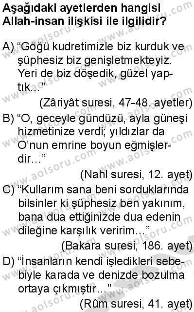 Temel Dini Bilgiler 1 Dersi 2025-2026 yılı 2. Dönem sınavı 3. Soru