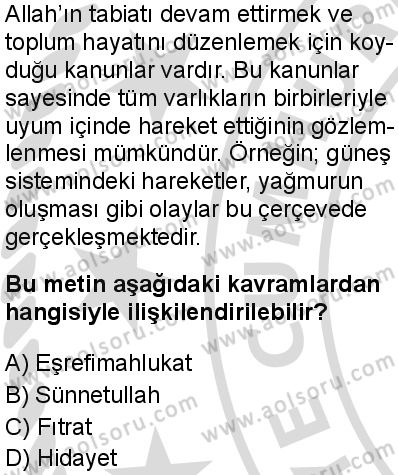 Temel Dini Bilgiler 1 Dersi 2025-2026 yılı 2. Dönem sınavı 4. Soru