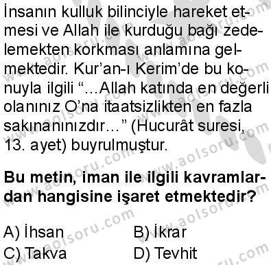 Temel Dini Bilgiler 1 Dersi 2025-2026 yılı 2. Dönem sınavı 5. Soru