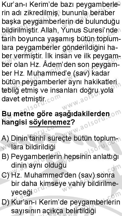 Temel Dini Bilgiler 1 Dersi 2025-2026 yılı 2. Dönem sınavı 6. Soru