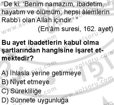Temel Dini Bilgiler 1 Dersi 2025-2026 yılı 2. Dönem sınavı 9. Soru