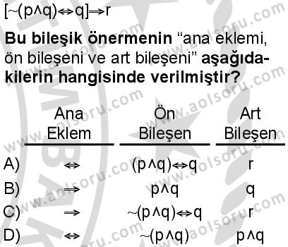 Seçmeli Mantık 2 Dersi 2025-2026 yılı 2. Dönem sınavı 3. Soru