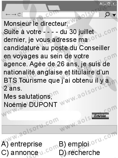 Fransızca 8 Dersi 2025-2026 yılı 2. Dönem sınavı 4. Soru