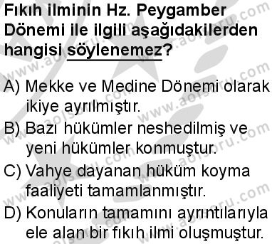 Fıkıh 1 Dersi 2025-2026 yılı 2. Dönem sınavı 3. Soru