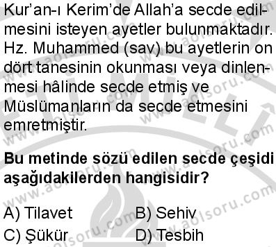 Fıkıh 1 Dersi 2025-2026 yılı 2. Dönem sınavı 10. Soru
