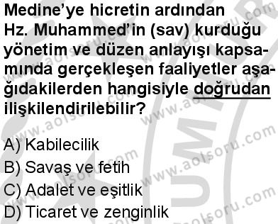 Seçmeli Peygamberimizin Hayatı 2 Dersi 2025-2026 yılı 2. Dönem sınavı 8. Soru