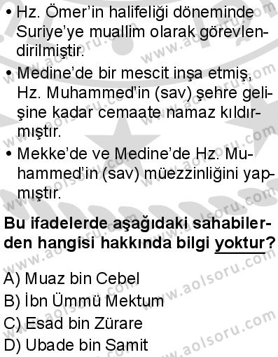Seçmeli Peygamberimizin Hayatı 5 Dersi 2025-2026 yılı 2. Dönem sınavı 4. Soru