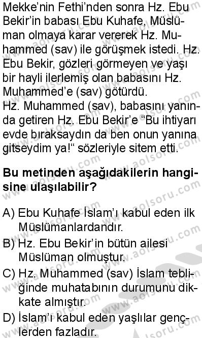 Seçmeli Peygamberimizin Hayatı 5 Dersi 2025-2026 yılı 2. Dönem sınavı 8. Soru