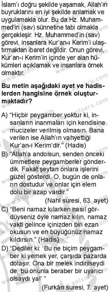 Seçmeli Peygamberimizin Hayatı 7 Dersi 2025-2026 yılı 2. Dönem sınavı 3. Soru