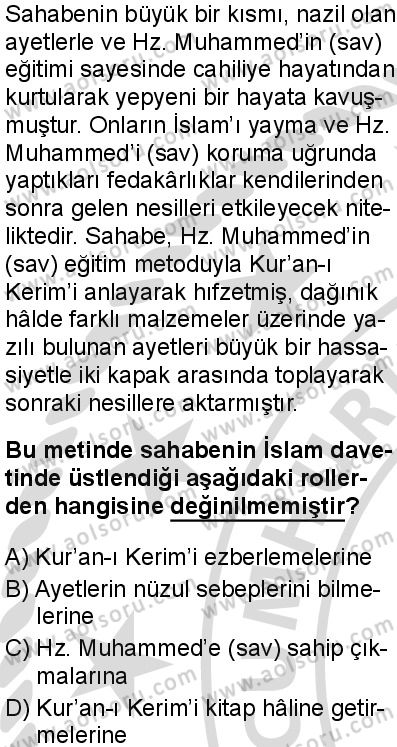 Seçmeli Peygamberimizin Hayatı 7 Dersi 2025-2026 yılı 2. Dönem sınavı 6. Soru