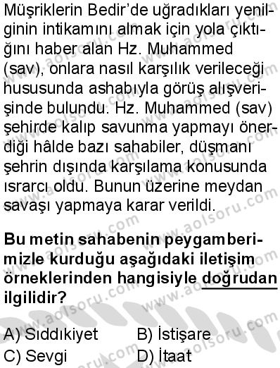 Seçmeli Peygamberimizin Hayatı 7 Dersi 2025-2026 yılı 2. Dönem sınavı 9. Soru