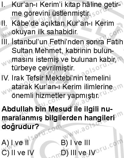 Seçmeli Peygamberimizin Hayatı 7 Dersi 2025-2026 yılı 2. Dönem sınavı 10. Soru