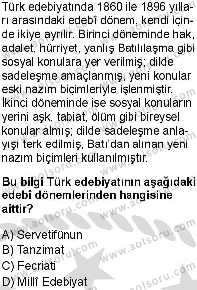 Türk Dili ve Edebiyatı 4 Dersi 2025-2026 yılı 2. Dönem sınavı 7. Soru