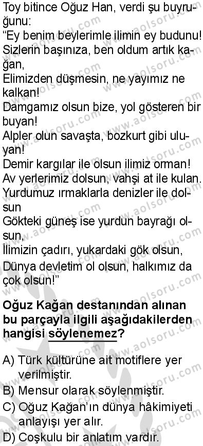 Türk Dili ve Edebiyatı 4 Dersi 2025-2026 yılı 2. Dönem sınavı 9. Soru