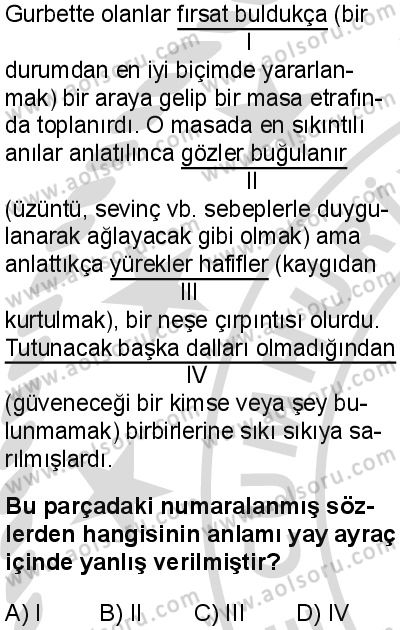 Türk Dili ve Edebiyatı 7 Dersi 2025-2026 yılı 2. Dönem sınavı 2. Soru