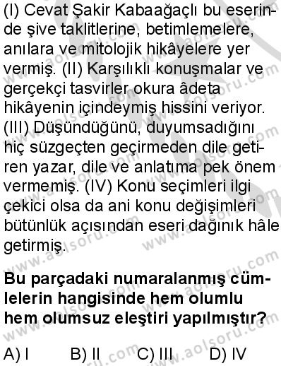 Türk Dili ve Edebiyatı 7 Dersi 2025-2026 yılı 2. Dönem sınavı 3. Soru