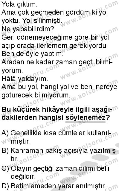 Türk Dili ve Edebiyatı 7 Dersi 2025-2026 yılı 2. Dönem sınavı 9. Soru