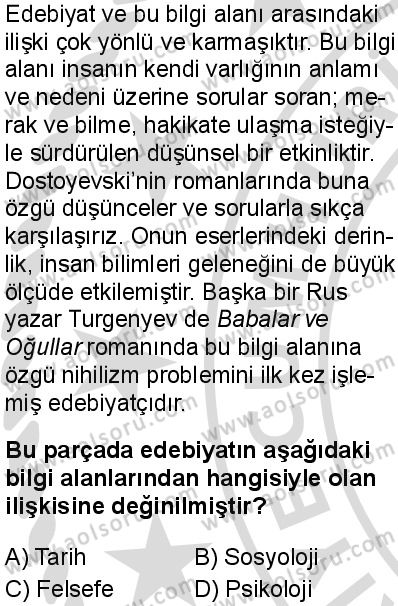 Türk Dili ve Edebiyatı 7 Dersi 2025-2026 yılı 2. Dönem sınavı 10. Soru