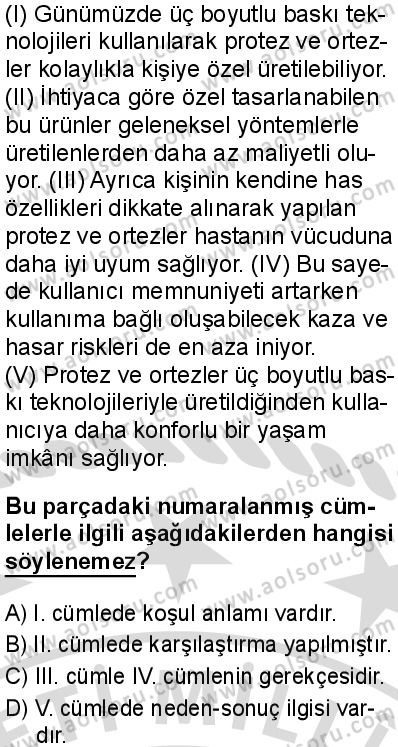 Türk Dili ve Edebiyatı 8 Dersi 2025-2026 yılı 2. Dönem sınavı 2. Soru