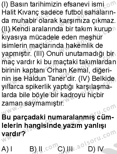 Türk Dili ve Edebiyatı 8 Dersi 2025-2026 yılı 2. Dönem sınavı 6. Soru