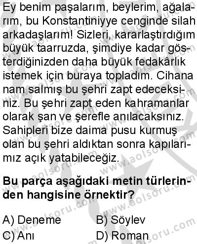 Türk Dili ve Edebiyatı 8 Dersi 2025-2026 yılı 2. Dönem sınavı 8. Soru