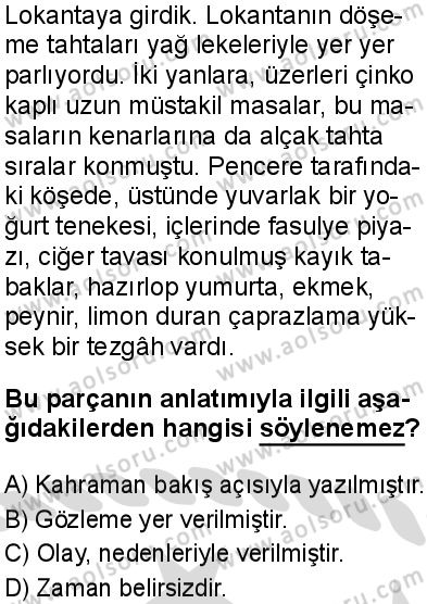 Türk Dili ve Edebiyatı 8 Dersi 2025-2026 yılı 2. Dönem sınavı 10. Soru