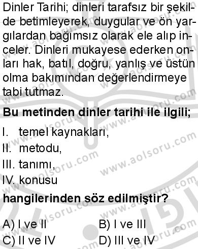 Dinler Tarihi 1 Dersi 2025-2026 yılı 2. Dönem sınavı 3. Soru