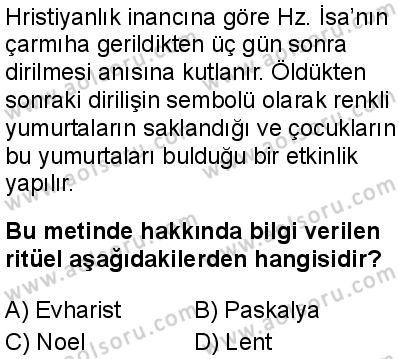Dinler Tarihi 1 Dersi 2025-2026 yılı 2. Dönem sınavı 9. Soru