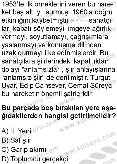Seçmeli Türk Dili ve Edebiyatı 3 Dersi 2025-2026 yılı 2. Dönem sınavı 9. Soru