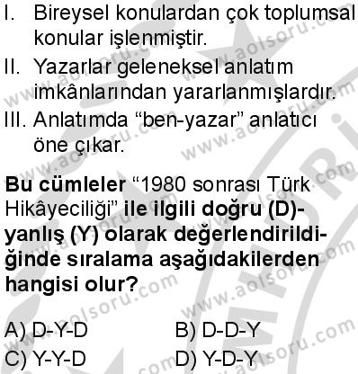 Seçmeli Türk Dili ve Edebiyatı 3 Dersi 2025-2026 yılı 2. Dönem sınavı 10. Soru