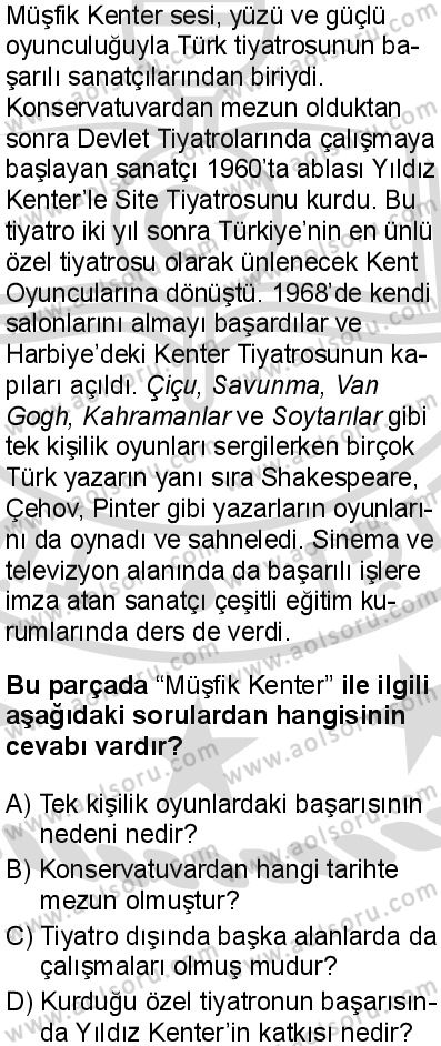 Seçmeli Türk Dili ve Edebiyatı 4 Dersi 2025-2026 yılı 2. Dönem sınavı 3. Soru