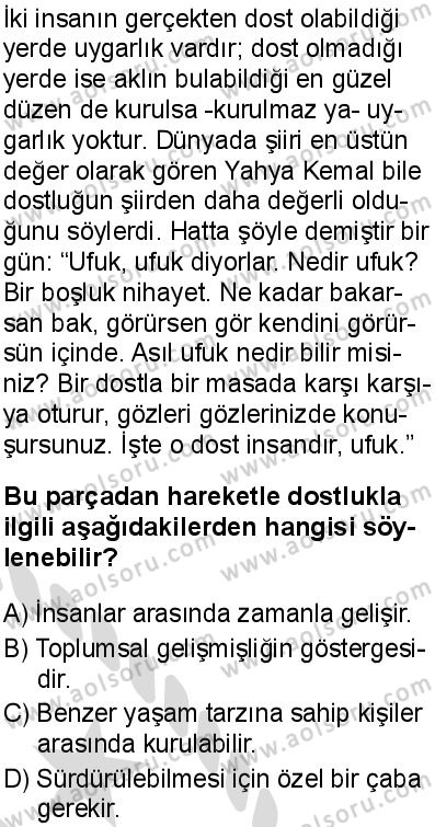 Seçmeli Türk Dili ve Edebiyatı 4 Dersi 2025-2026 yılı 2. Dönem sınavı 4. Soru