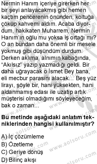 Seçmeli Türk Dili ve Edebiyatı 4 Dersi 2025-2026 yılı 2. Dönem sınavı 8. Soru