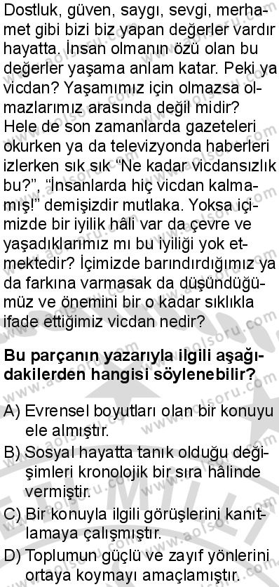 Seçmeli Türk Dili ve Edebiyatı 4 Dersi 2025-2026 yılı 2. Dönem sınavı 9. Soru