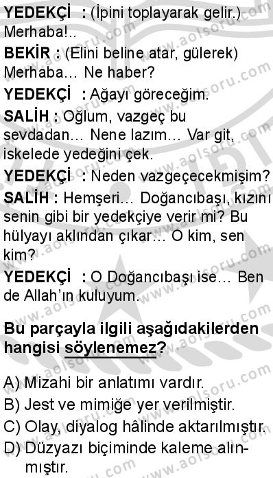 Seçmeli Türk Dili ve Edebiyatı 4 Dersi 2025-2026 yılı 2. Dönem sınavı 10. Soru