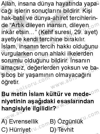 İslam Kültür ve Medeniyeti 1 Dersi 2025-2026 yılı 2. Dönem sınavı 3. Soru