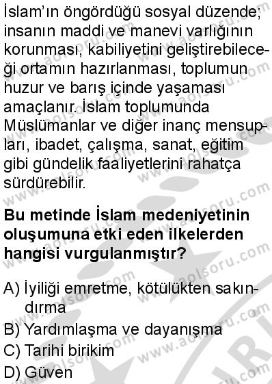İslam Kültür ve Medeniyeti 1 Dersi 2025-2026 yılı 2. Dönem sınavı 5. Soru