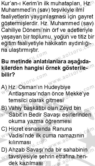 İslam Kültür ve Medeniyeti 1 Dersi 2025-2026 yılı 2. Dönem sınavı 8. Soru