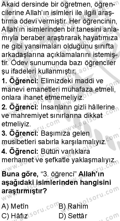 Akaid 1 Dersi 2025-2026 yılı 2. Dönem sınavı 7. Soru