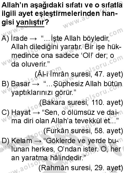 Akaid 1 Dersi 2025-2026 yılı 2. Dönem sınavı 8. Soru