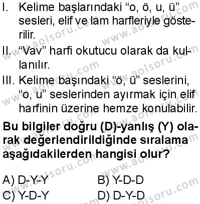 Osmanlı Türkçesi 1 Dersi 2025-2026 yılı 2. Dönem sınavı 7. Soru