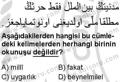 Osmanlı Türkçesi 1 Dersi 2025-2026 yılı 2. Dönem sınavı 9. Soru