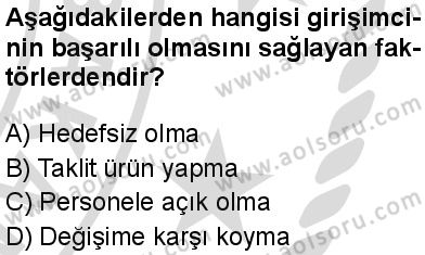 Seçmeli Girişimcilik 1 Dersi 2025-2026 yılı 2. Dönem sınavı 10. Soru