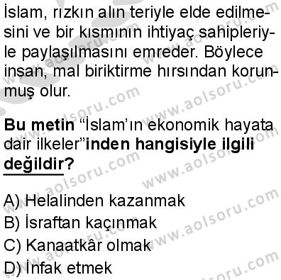 Din Kültürü ve Ahlak Bilgisi 8 Dersi 2025-2026 yılı 2. Dönem sınavı 2. Soru